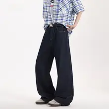 デニムカラーのビンテージ風メンズジーンズ【春用・クリーンフィット・スリムシルエット・ロングパンツ】
