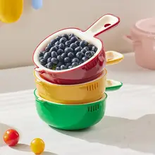 水切りバスケット【果物用・ハンドル付き・二重層・キッチン用】