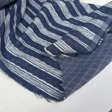 全棉ダブルレイヤー素材【紺色・毛羽立ち加工・ストライプ柄・中厚手】