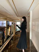 Alex Stevens 黒 半高ネックマキシワンピース【Aライン・フィッシュテール・春秋向け】
