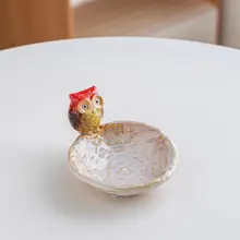 かわいいフクロウデザインの陶器製ディスプレイプレート【ナッツ皿・キー置き・石鹸入れ・灰皿】