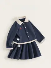 春夏用ヴィンテージ風チェリー刺繍付き女の子用コート＆スカート【翻領・おしゃれデザイン】（セットアップ対応）