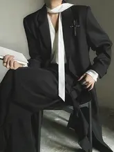 Vネックリボンシャツ【黒白・ユニセックス・クール感】