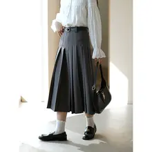 プリーツスカート レディース ロング丈 Aライン 着痩せ 着回し グレー オフィスカジュアル 秋 「MIXABO」
