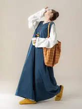 湖色リネン風ルーズサロペットパンツ【レディース・春夏向け・ワイドレッグ・カジュアル】（セットアップ対応）