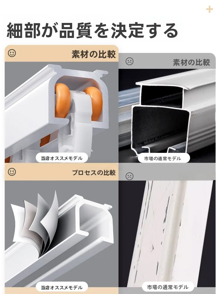アルミ合金製静音カーテンレール：サイド・トップ取付でシンプルなインテリアを実現
