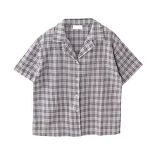 夏用 レトロチェック柄 シャツ【フィット・学院風・短袖】