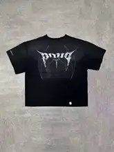 水洗い加工のロゴ入り短袖Tシャツ【ダメージデザイン】