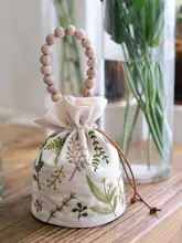 DIY手作り布製水桶バッグ【植物刺繍デザイン・収納用・ギフトに最適】