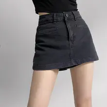 ZRSHOP レディース デニムハイウエストミニスカート【夏用・Aライン・ストレッチフィット】