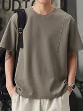 春季新作 男性用 休暇スタイル ラウンドネック 半袖Tシャツ【カジュアルデザイン・色違いの切り替え】