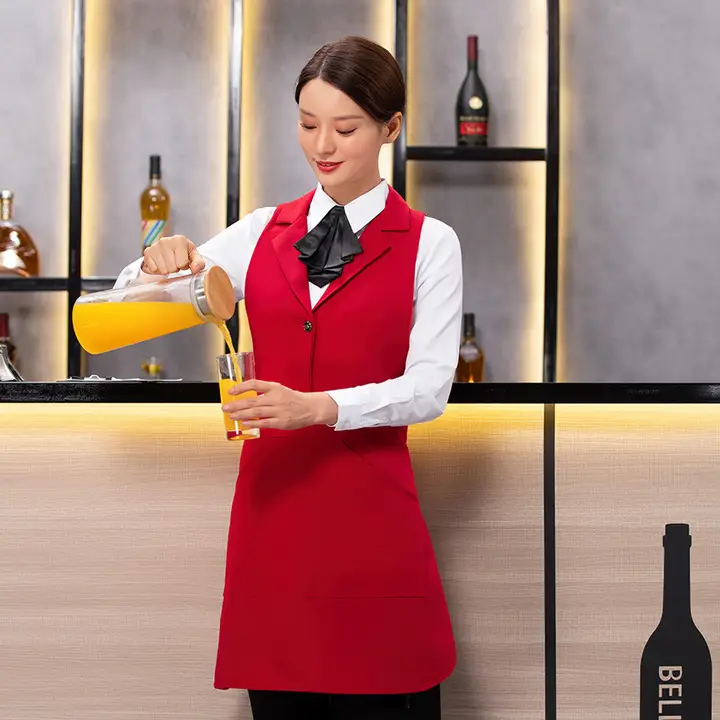 秋冬用のレディースサービスエプロン【飲食店向け・フロントデザイン・カフェ・バー】