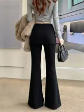 ブラックストロベリーデザイン パンツ【冬用・フリース裏地・ハイウエスト・フレアシルエット】