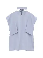 純色コットンリネンの短袖トップス【リボンデザイン・レトロスタイル・夏用】