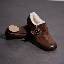 水洗胎牛皮製のウールローファー【冬用・加絨・保温】【ベルト付き】