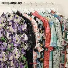 ヴィンテージ風 油絵プリント花柄シャツ【ユニセックス・ゆったりサイズ・半袖】（セットアップ対応）