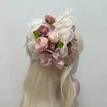 枯れ葉のバラをあしらった手作りロリタ風ボネ【華やかなヘッドアクセサリー】