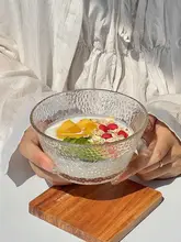 ハンスタイルのくしゅくしゅデザインガラスボウル【デザート・朝食用・オートミール・フルーツサラダ・アイスクリーム・燕の巣用】