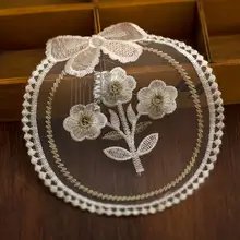 リボンデザインの花刺繍付きレース布パッチ【服装装飾用】