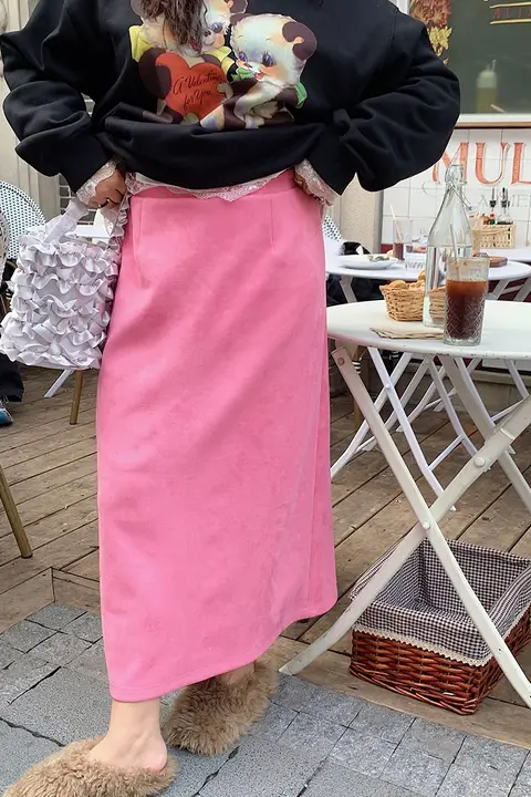 スエード風スリットハイウエストスカート【秋冬用・大きいサイズ・女性用】