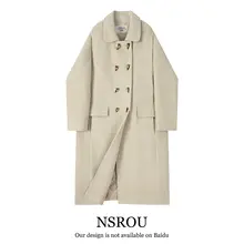 学院風 ヘリンボーン デザインのダッフルコート【ウール混・厚手・中長丈】