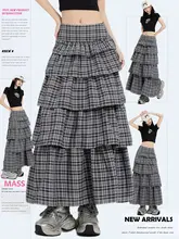 甘さ溢れるデザイン！チェック柄マキシスカート【重ね着風・ふんわりシルエット】