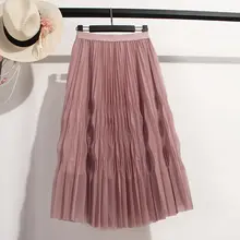 高腰のシンプルなプリーツチュールスカート【極上の柔らかさ・かわいいデザイン・無地】