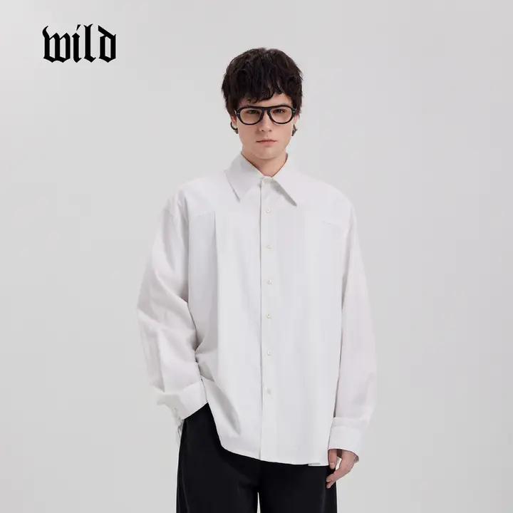 長袖シャツ メンズ ホワイト ゆったり ルーズ 防シワ加工 カジュアル 上品 秋 「WILD LEADER」