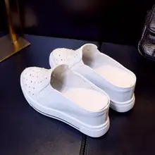 夏用本革厚底オープントゥスリッポンシューズ【女性用・カジュアル・白】