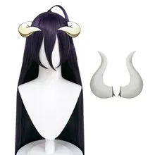 キャラクターコスプレウィッグ【ロングストレート・角付き・ダークブラウン】