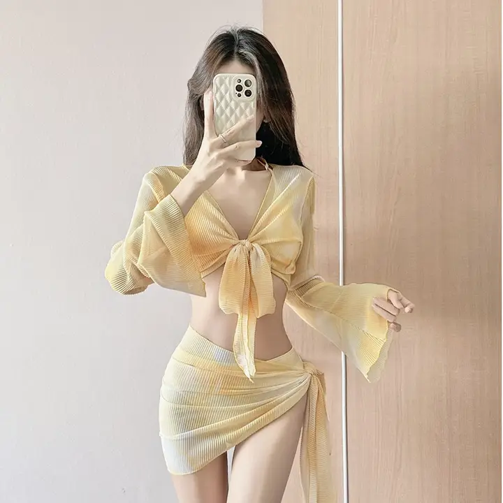 ビキニとカバーアップの水着【女性用・極上の柔らかさ・UVカット・セクシーなデザイン】（セットアップ対応）