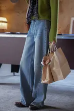 ヴィンテージ風 ハイウエストデニムパンツ【女性用・ゆったりフィット・ストレートレッグ・秋冬用】