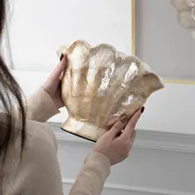 高級感のある天然貝殻陶器フラワーベース【水耕栽培・広口デザイン・デスクトップ飾り用】