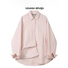 ゆったりデザインのレトロスタイル女性用長袖シャツ【春夏・韓国風・カジュアル】