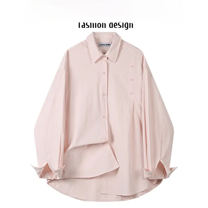 ゆったりデザインのレトロスタイル女性用長袖シャツ【春夏・韓国風・カジュアル】