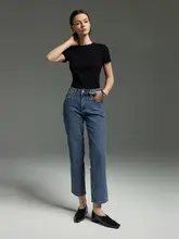 ハイウエストストレートデニムパンツ【レトロスタイル・スリムフィット・九分丈】