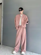 デザイン性の高い立 collar 男性用短丈ジャケット【メタルディテール・ワイドパンツ・セットアップ対応】