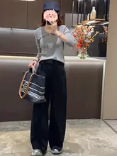 春のコーディネート【翻訳襟ニットトップス・デニムワイドパンツ・ファッション感】（セットアップ対応）