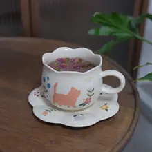 手描き陶器カップ＆ソーサーセット【動物柄・ペア・贈り物に最適】