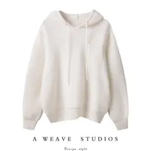 極上の柔らかさ！フード付きウィメンズカシミアセーター【厚手・ラウンドネック・ボックスシルエット】