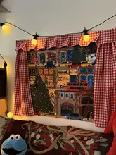 壁掛けファブリック 穴あけ不要 マジックテープ 3D立体 クリスマス 窓柄 カーテン柄 飾り付け インテリア 背景クロス