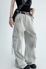 カジュアルなワイドレッグパンツ【アメリカンスタイル・ウォッシュ加工・大きなポケット付き】