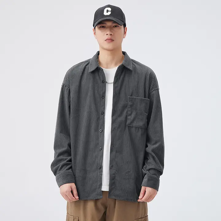 春秋用 メンズ長袖シャツ【無地・アメリカンスタイル・カジュアル】