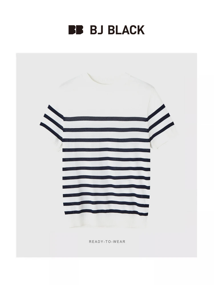 夏用カラーブロックストライプデザイン半袖ニットTシャツ：2026年メンズコーデのシンプルスタイルと日常シーンに最適な選択
