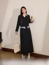 春にぴったり！大きいサイズのファッションワンピース風シャツとスウェットパーカー＆Aラインスカート（セットアップ対応）