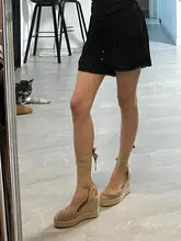 編み込みメッシュデザインのヒールサンダル【ゆったりフィット・麻素材・厚底】