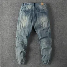 秋冬用 厚手ダメージデニムパンツ【カジュアル・ルーズフィット・束脚】（セットアップ対応）