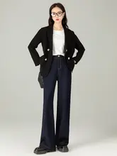 快適なストレッチ高腰デニムパンツ【シンプル・直筒・ワイドレッグ】（セットアップ対応）