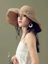 夏用 通気性抜群の大きなツバを持つ草製ハット【紫外線対策・女性用】