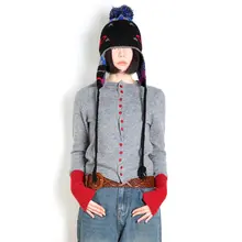 カーディガン ニット 長袖 パッチワーク レディース 春秋用 